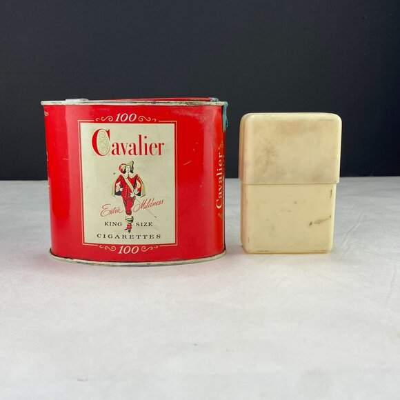 Vintage Cavalier Cigarettes Oval Tin and Cigarette Pack Holder Lot of 2 - Picture 3 of 10